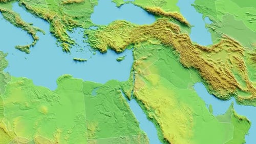 Middle East Physical Map Zoom and Pan Animation