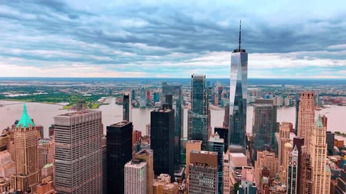 Overcast grey sky above the vast scenery of New York, USA.