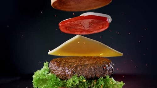 Banco de Video de hambúrguer Spark, queijo, tomate e alface
