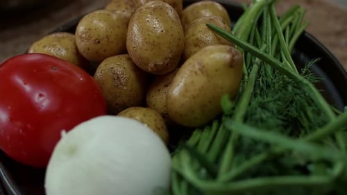 Fresh Raw Vegetables and Herbs Prepared for Cooking