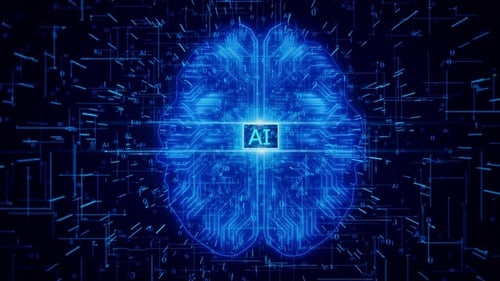 Futuristic AI Brain with Digital Circuitry and Data Flow