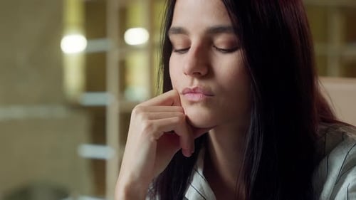 Thoughtful Sad Unhappy Caucasian Business Woman Disappointed Girl Businesswoman Pensive Thinking