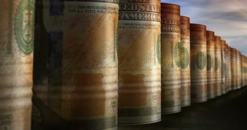 Dollar USD money barrels in row endless