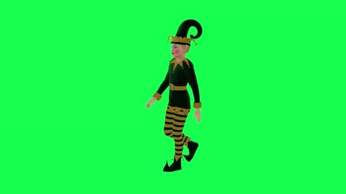 Elfe animé du Nouvel An marchant à angle droit sur écran vert