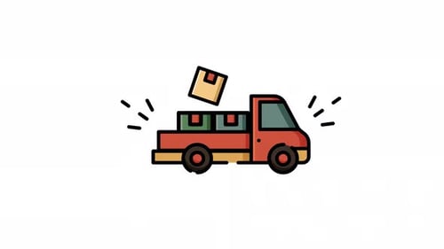 Animated Delivery Truck Carrying Boxes in Flat Design Style
