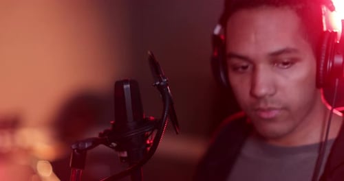 Rapper in a music recording studio