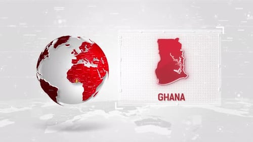 Ghana 4K Tech Map Beside Globe On White Background