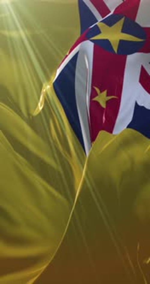 Niue National Flag Waving in Slow Motion Vertical Loop