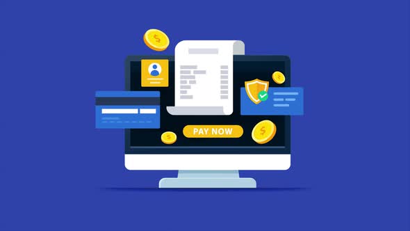 Online Payment and E-commerce Transaction Animation on Computer Monitor ...