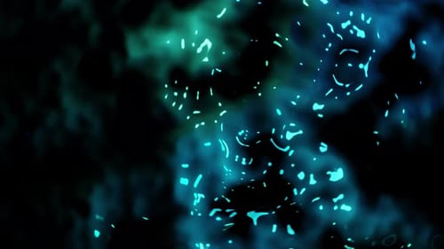 Wellenförmiges Blasenflugzeug mit blendendem cyanfarbenem und blauem Licht, VJ Loop-Hintergrund