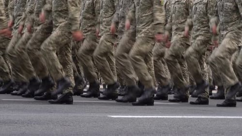 Military Marching in the Parade Pixel Uniform Soldiers Legs War Background Boots Forces and Infantry