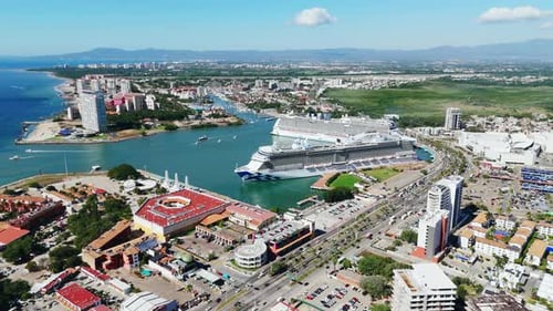 Two Cruise Ships Anchored In The Marina Of Puerto Vallarta, Mexico