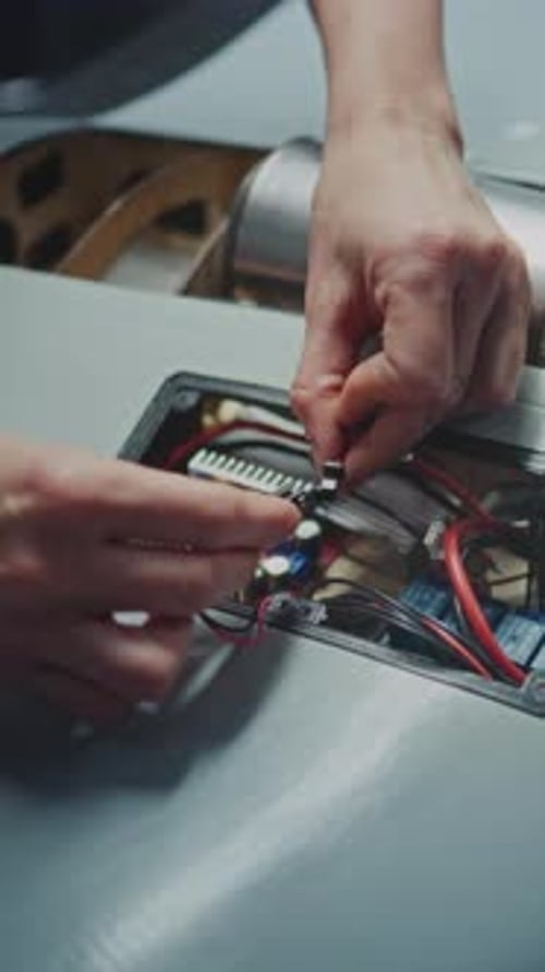 Arbeiter bauen wichtige Elektronisch Module von Hand zu Drohne der nächsten Generation zusammen