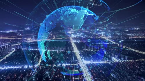 smart Connected city skyline. Futuristic network concept, city Technology