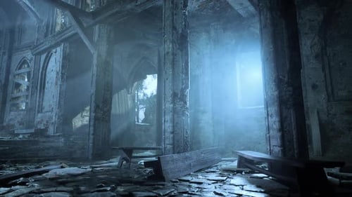 Sunlight Penetrates Ruined Church