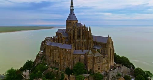 Aerial View of Mont Saint MichelIconic Island and Monastery Normandy France