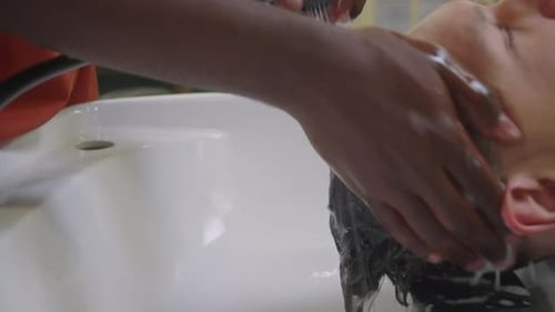 Hair Wash at Salon Sink, Close Up