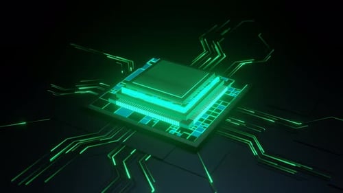 Futuristic CPU Activation on Circuit Board