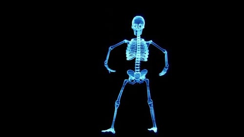 Glowing Wireframe Skeleton Performing Modern Dance Animation