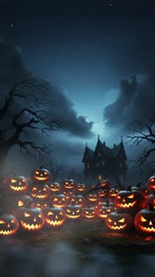 Vertical Halloween Pumpkins In The Forest