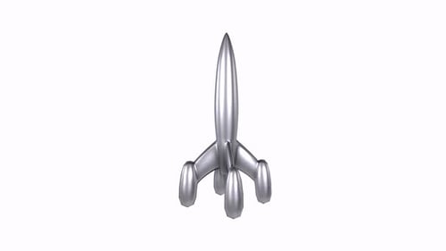 Rotating Silver 3D Rocket Model on White Background