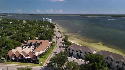 Coastal Real Estate And Condominium Complex In Panama City, Florida, United States. Aerial Shot