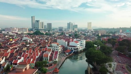 Melaka (Malacca) city aerial view in the morning, Malaysia