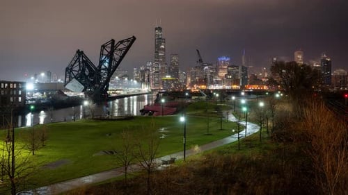 Die Skyline von Chicago von South Branch aus gesehen