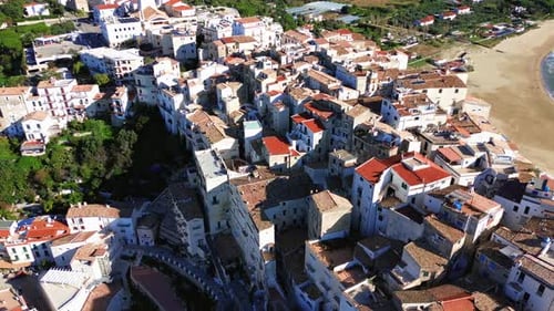 Coastal Town on Hill Aerial View