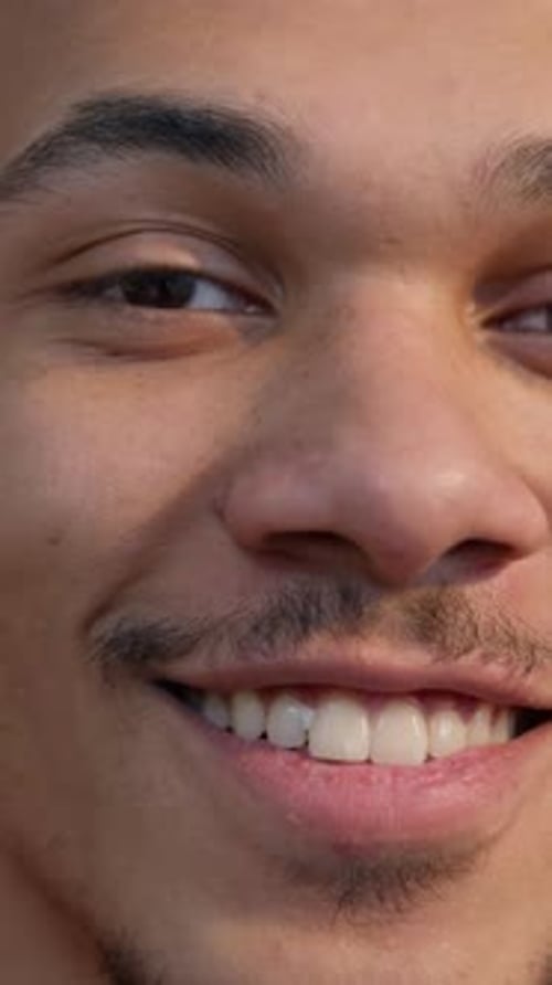 Happy African American Man Close Up Portrait Smiling Toothy Looking at Camera Home Guy Healthy Skin