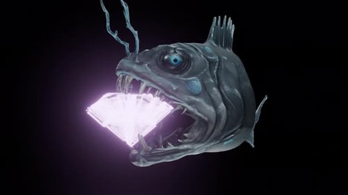 Mysterious Deep Sea Creature Swallows Glowing Diamond Animation