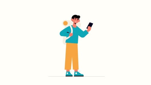 Young Boy Using Phone And Looking Around Character Animation 4K