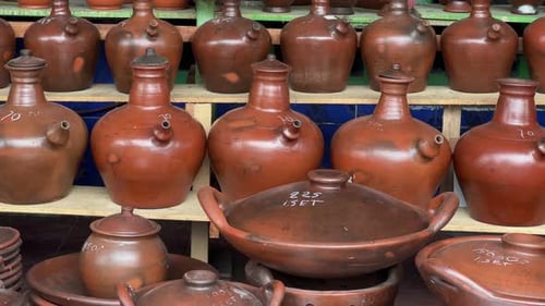 Handicrafts made from clay. Pottery products in the workshop.
