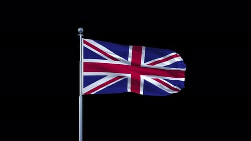 Waving Union Jack Flag on Flagpole with Alpha Channel