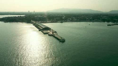 Seafood local fresh market from fishermen in Chonburi, Thailand. Aerial view of Ang Sila port. Coas