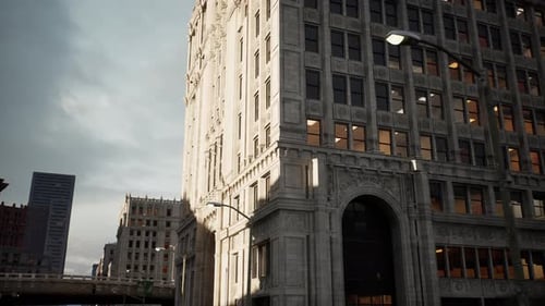 Edificios de piedra art déco en la ciudad de Chicago