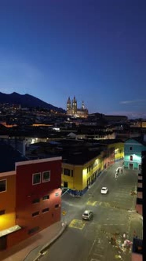Aerial shot of quito church. Basilica of the National Vow in the historic center of QUITO