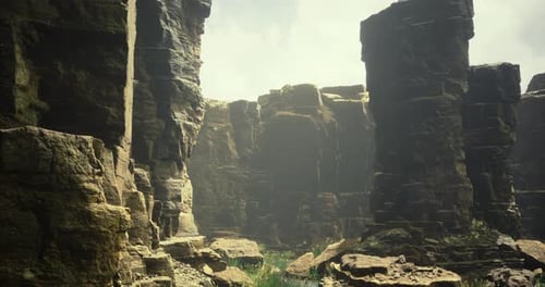 Rugged Rock Formations in a Serene Natural Landscape at Midday