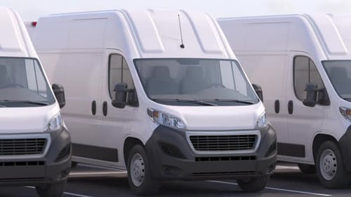 Delivery Vans in a Row on a Parking Express Delivery Service 3d Animation
