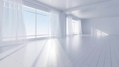 White interior building with windows, 3d rendering.