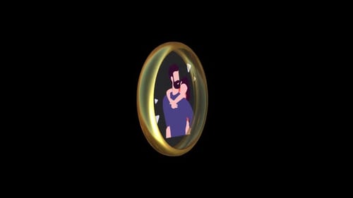Animated Golden Ring Icon with Hugging Couple