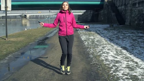 City Woman Rope Jump in Slow Motion