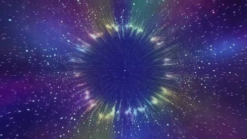 Abstract colorful particle explosion in space background wit