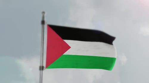 Waving National Flag Against Cloudy Sky Animation