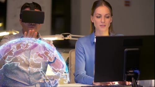 Team Collaborating with Virtual Reality and Computer Technology