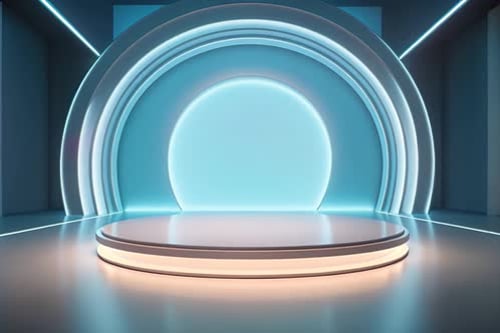 podium Futuristic showcase with platform for product displaying. Empty modern stage display