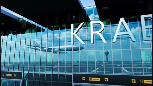 Airlane Landing at Krabi Arrival in the City with Reflection of Airport and Aircraft