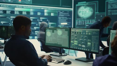 Technology Team Working in Futuristic Office