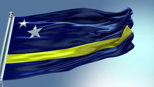 Curaçao National Flag Waving in Realistic Fabric Style