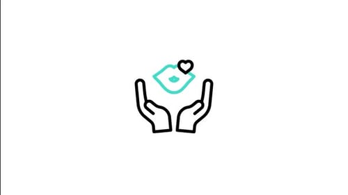 Animated Line Art Icon: Hands Holding Lips with Heart